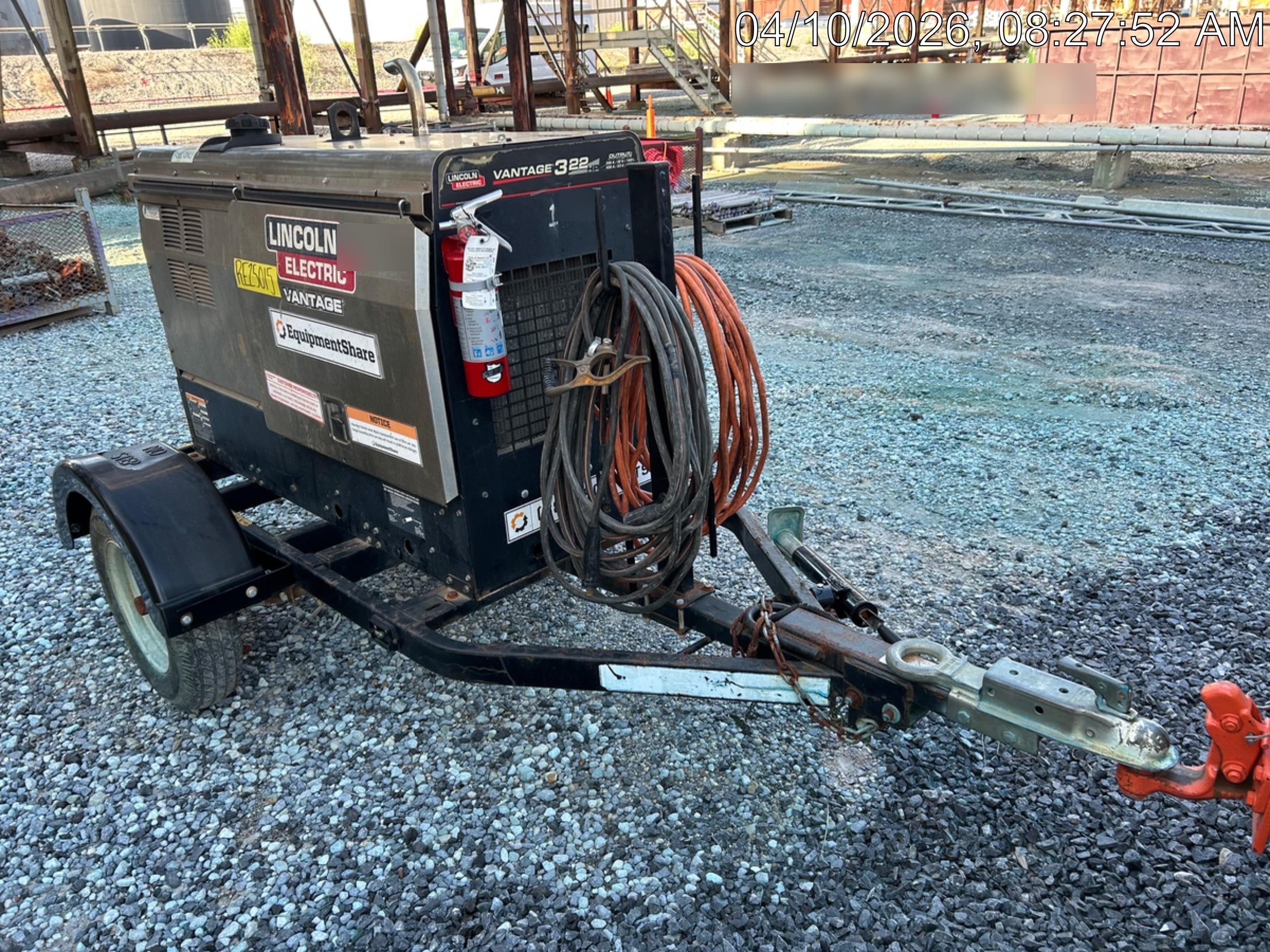 2019 Lincoln Electric Vantage 322 Welder Ready-Pak 3, Two wheel trailer, Fender and Light kit, Cable Rack