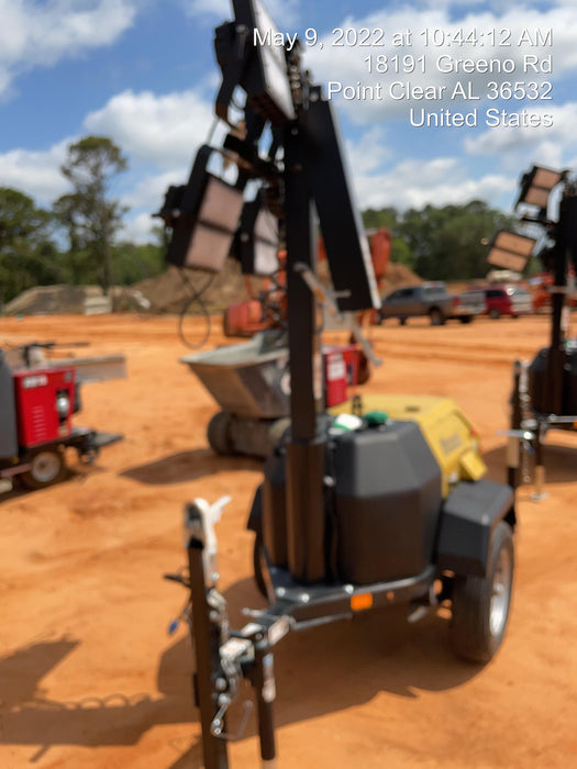 2022 Allmand NLV3GR (4) LED Light Fixture 350W, 23' Vertical Mast, 3kW Prime, Towable, Deep Sea L401, Leveling Jacks, Yanmar T4F 5.8hp