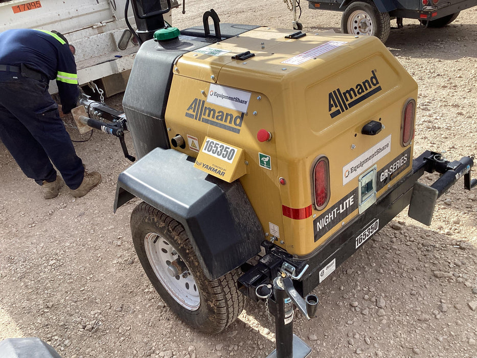 2021 Allmand NLV3GR (4) LED Light Fixture 350W, 23' Vertical Mast, 3kW Prime, Towable, Deep Sea L401, Leveling Jacks, Yanmar T4F 5.8hp