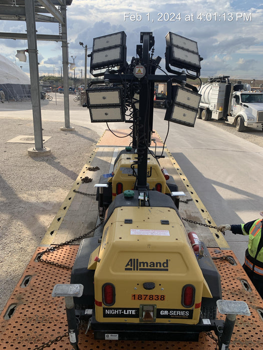 Allmand NLV3GR (4) LED Light Fixture 350W, 23' Vertical Mast, 3kW Prime, Towable, Deep Sea L401, Leveling Jacks, Yanmar T4F 5.8hp