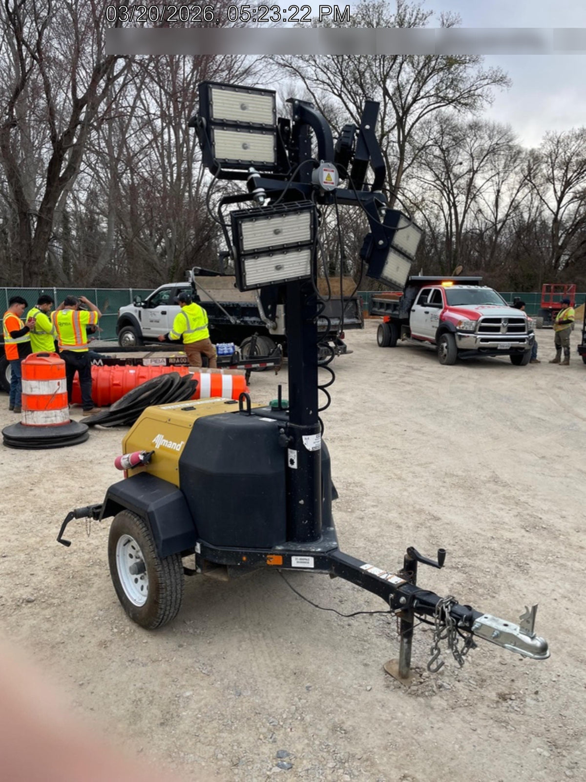 2021 Allmand NLV3GR (4) LED Light Fixture 350W, 23' Vertical Mast, 3kW Prime, Towable, Deep Sea L401, Leveling Jacks, Yanmar T4F 5.8hp
