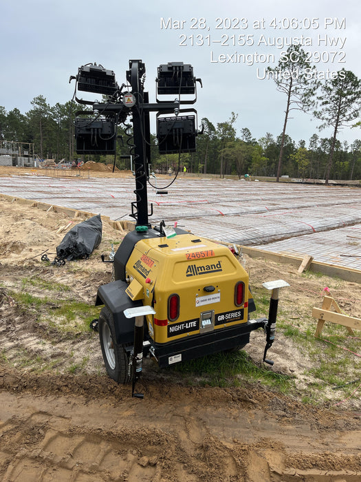 2022 Allmand NLV3GR (4) LED Light Fixture 350W, 23' Vertical Mast, 3kW Prime, Towable