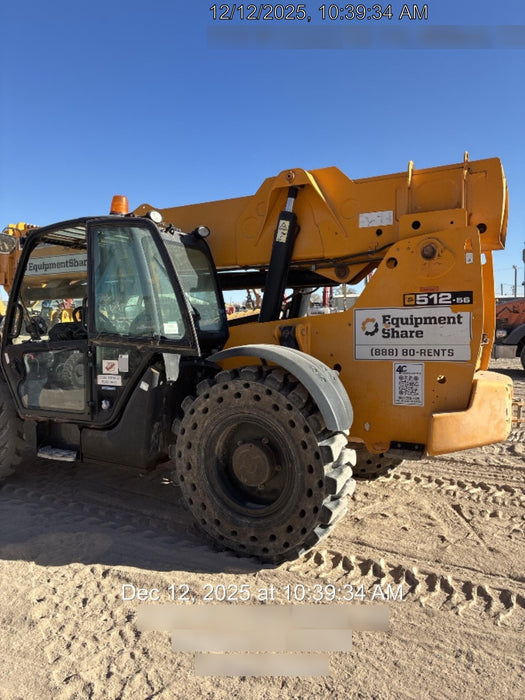 2019 JCB 512-56 Enclosed Cab, 109 HP, Solid Tires, Worklights, Beacon, Aux Hydraulics, Lifting Eye w/60" Carriage/60" Forks