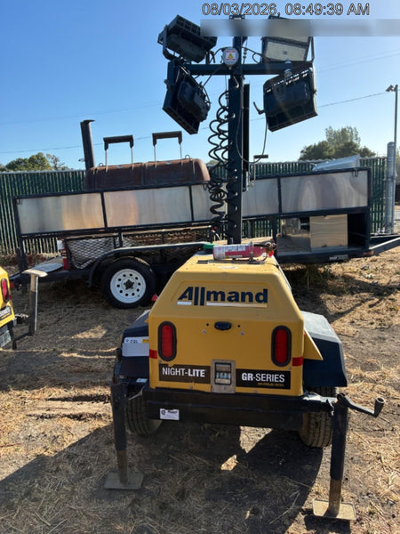 Allmand NLV3GR (4) LED Light Fixture 350W, 23' Vertical Mast, 3kW Prime, Towable, Deep Sea L401, Leveling Jacks, Yanmar T4F 5.8hp