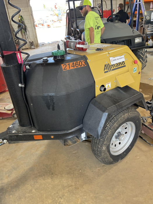 2022 Allmand NLV3GR (4) LED Light Fixture 350W, 23' Vertical Mast, 3kW Prime, Towable, Deep Sea L401, Leveling Jacks, Yanmar T4F 5.8hp