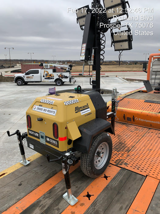 2022 Allmand NLV3GR (4) LED Light Fixture 350W, 23' Vertical Mast, 3kW Prime, Towable, Deep Sea L401, Leveling Jacks, Yanmar T4F 5.8hp