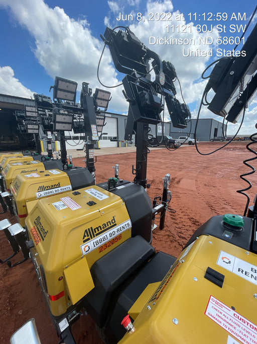 2022 Allmand NLV3GR (4) LED Light Fixture 350W, 23' Vertical Mast, 3kW Prime, Towable, Deep Sea L401, Leveling Jacks, Yanmar T4F 5.8hp