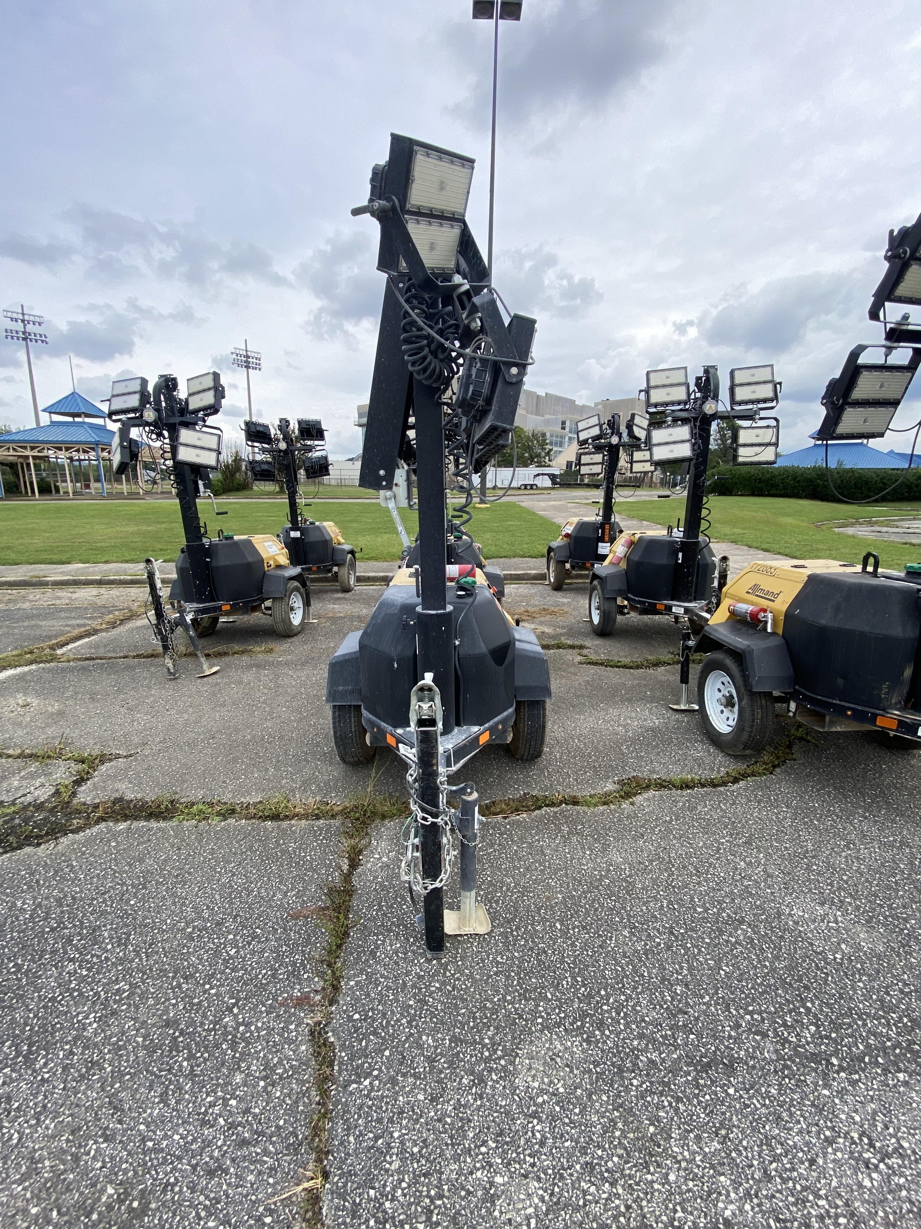 2022 Allmand NLV3GR (4) LED Light Fixture 350W, 23' Vertical Mast, 3kW Prime, Towable, Deep Sea L401, Leveling Jacks, Yanmar T4F 5.8hp