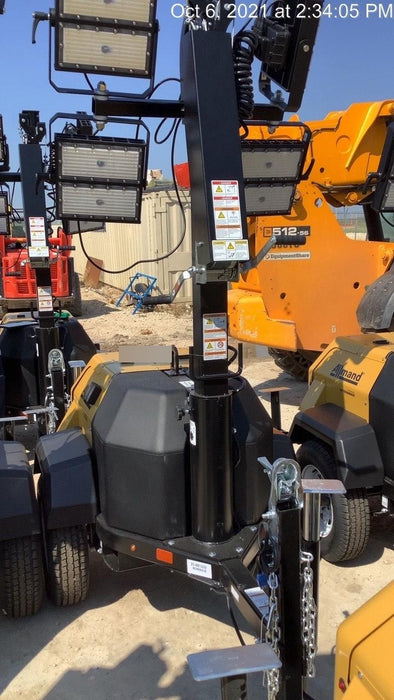 Allmand NLV3GR (4) LED Light Fixture 350W, 23' Vertical Mast, 3kW Prime, Towable, Deep Sea L401, Leveling Jacks, Yanmar T4F 5.8hp