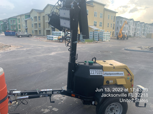 2022 Allmand NLV3GR (4) LED Light Fixture 350W, 23' Vertical Mast, 3kW Prime, Towable, Deep Sea L401, Leveling Jacks, Yanmar T4F 5.8hp