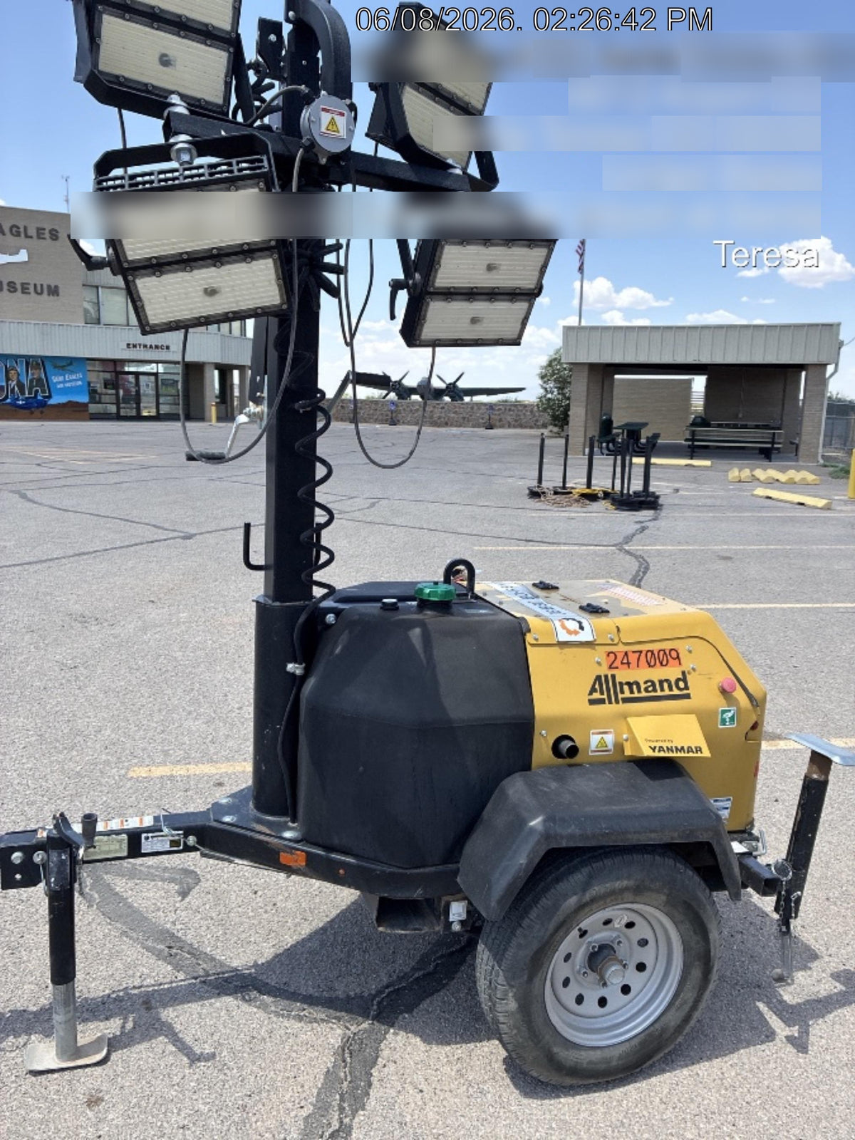 2022 Allmand NLV3GR (4) LED Light Fixture 350W, 23' Vertical Mast, 3kW Prime, Towable, ES Decals, T3
