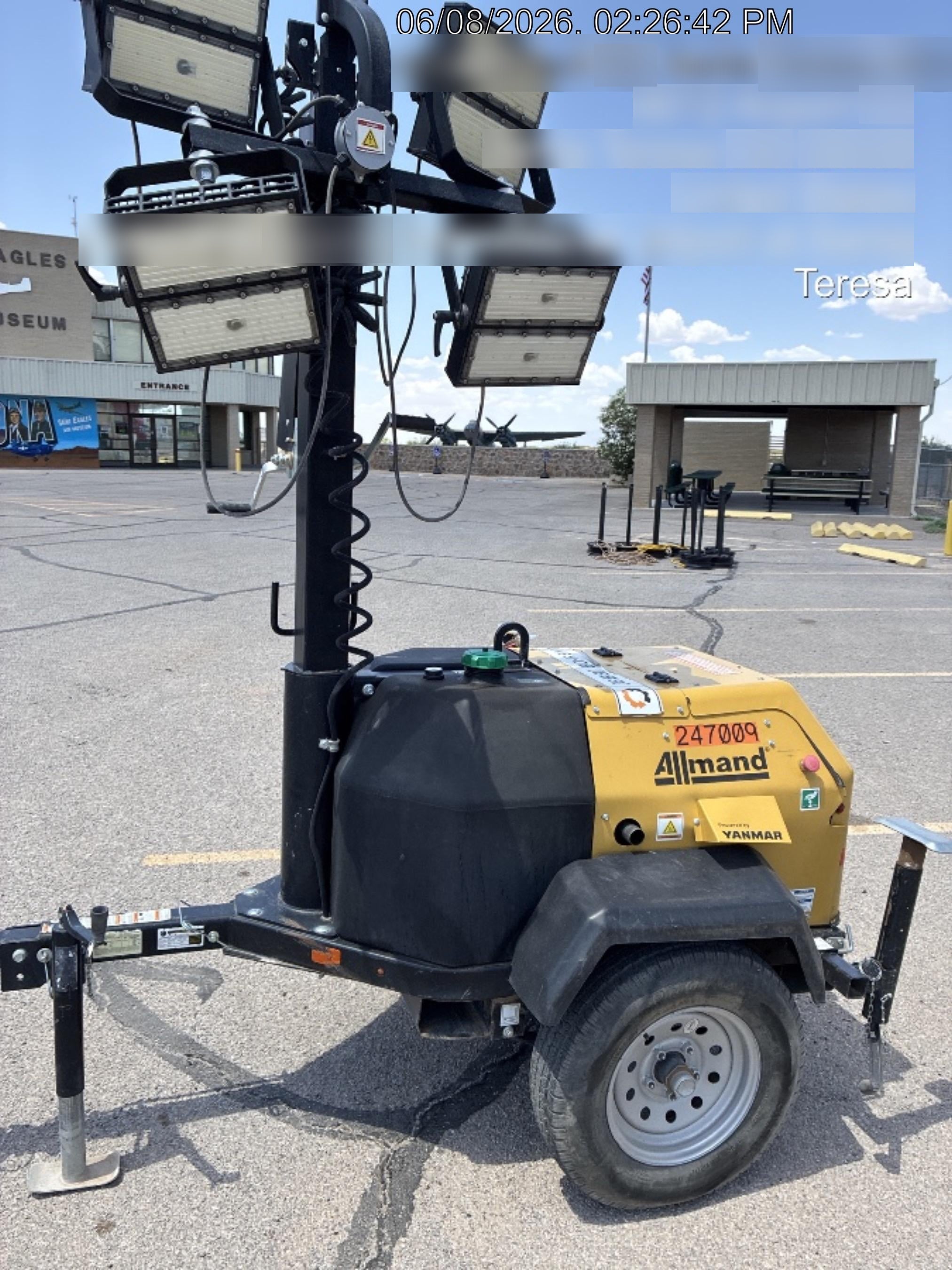 2022 Allmand NLV3GR (4) LED Light Fixture 350W, 23' Vertical Mast, 3kW Prime, Towable, ES Decals, T3