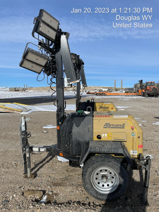 2022 Allmand NLV3GR (4) LED Light Fixture 350W, 23' Vertical Mast, 3kW Prime, Towable, ES Decals, T3