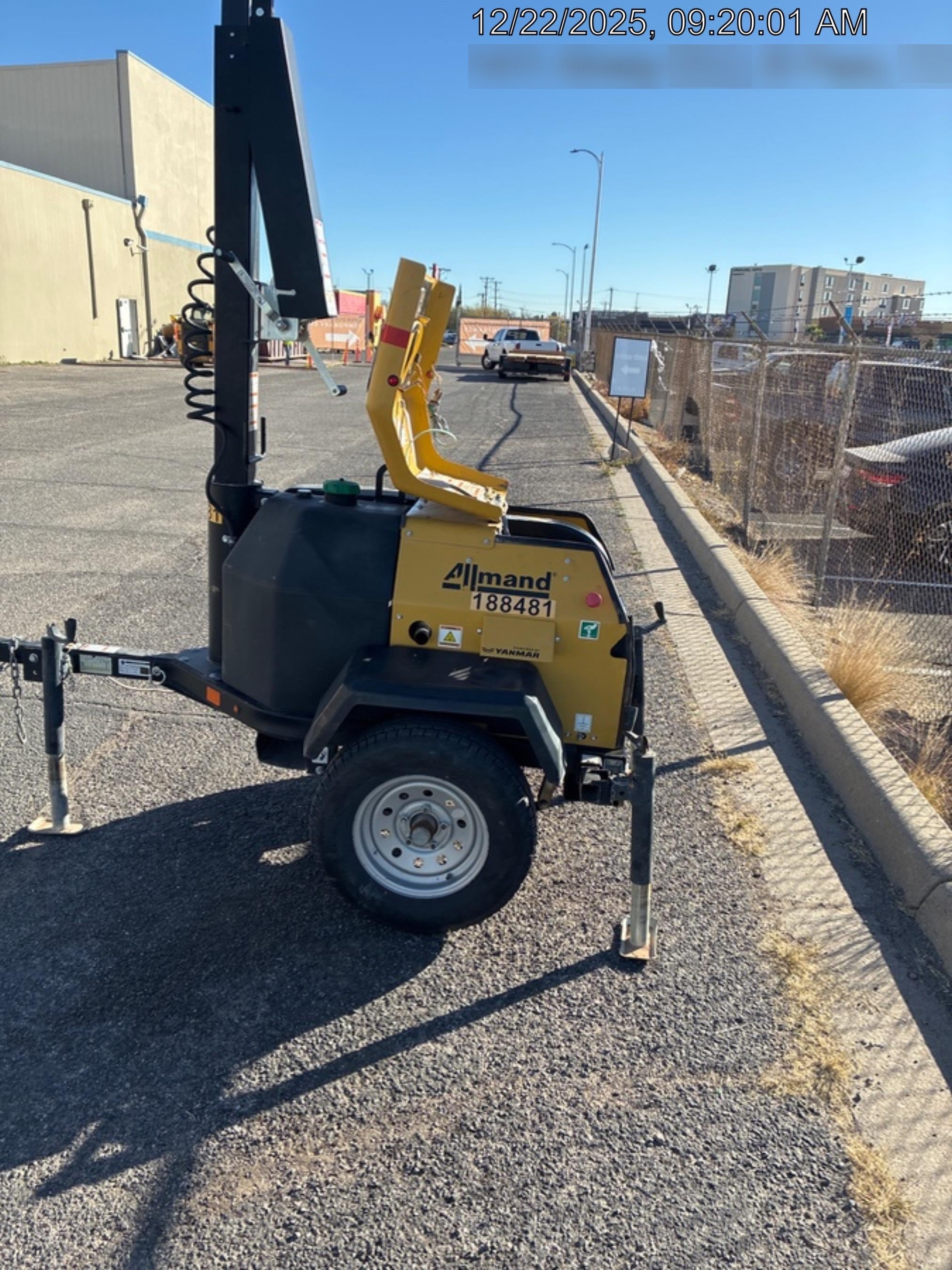 Allmand NLV3GR (4) LED Light Fixture 350W, 23' Vertical Mast, 3kW Prime, Towable, Deep Sea L401, Leveling Jacks, Yanmar T4F 5.8hp