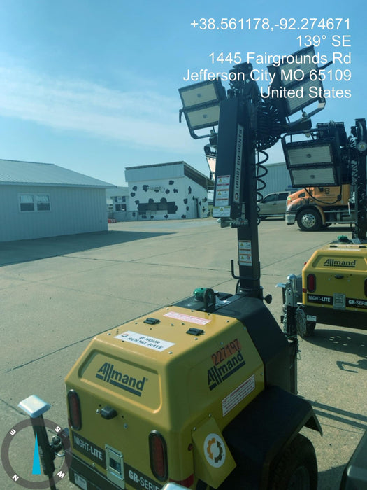 2022 Allmand NLV3GR (4) LED Light Fixture 350W, 23' Vertical Mast, 3kW Prime, Towable, Deep Sea L401, Leveling Jacks, Yanmar T4F 5.8hp