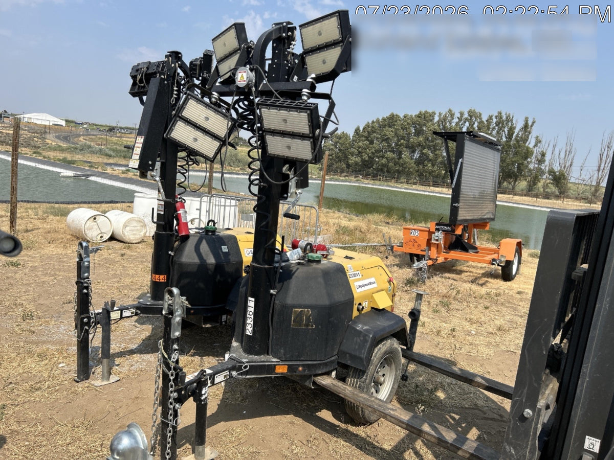 2022 Allmand NLV3GR (4) LED Light Fixture 350W, 23' Vertical Mast, 3kW Prime, Towable, Deep Sea L401, Leveling Jacks, Yanmar T4F 5.8hp