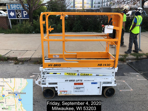 Custom Equipment HB-1430 <ul>
 <li>Hy-Brid Scissor Lift</li>
  <li>Platform capacity up to 670 lbs.</li>
  <li>Working height up to 20 ft</li>
  <li>Weighs under 1,700 lbs.</li>
  <li>Non-marking wheels </li>
</ul>