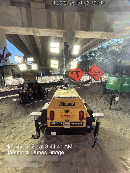 2021 Allmand NLV3GR (4) LED Light Fixture 350W, 23' Vertical Mast, 3kW Prime, Towable, Deep Sea L401, Leveling Jacks, Yanmar T4F 5.8hp