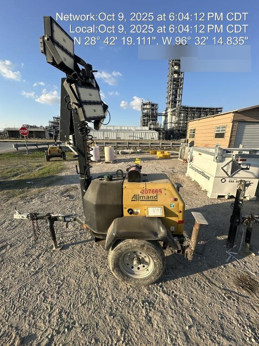 2022 Allmand NLV3GR (4) LED Light Fixture 350W, 23' Vertical Mast, 3kW Prime, Towable, Deep Sea L401, Leveling Jacks, Yanmar T4F 5.8hp