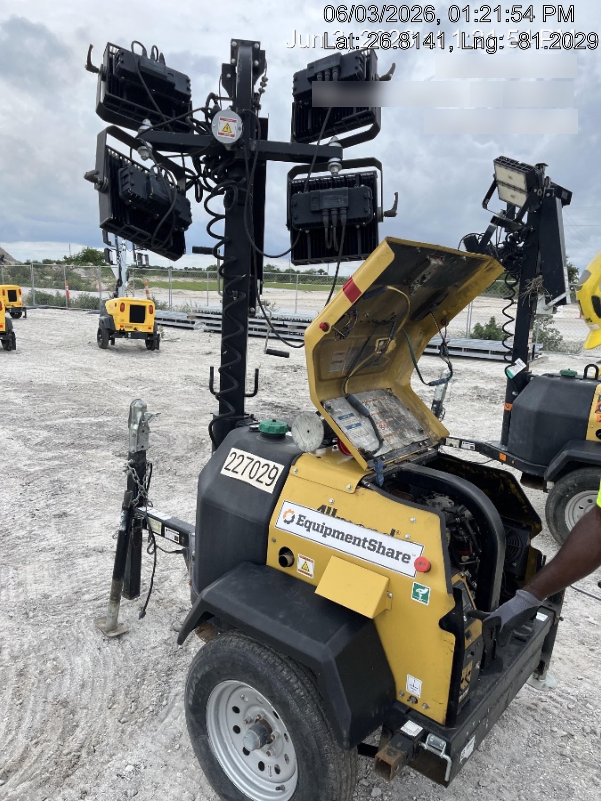 2022 Allmand NLV3GR (4) LED Light Fixture 350W, 23' Vertical Mast, 3kW Prime, Towable, Deep Sea L401, Leveling Jacks, Yanmar T4F 5.8hp