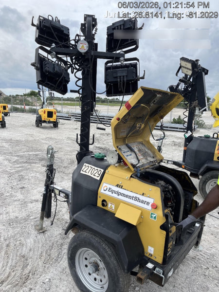 2022 Allmand NLV3GR (4) LED Light Fixture 350W, 23' Vertical Mast, 3kW Prime, Towable, Deep Sea L401, Leveling Jacks, Yanmar T4F 5.8hp