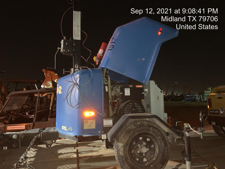 2021 Allmand NLV3GR (4) LED Light Fixture 350W, 23' Vertical Mast, 3kW Prime, Towable, Deep Sea L401, Leveling Jacks, Yanmar T4F 5.8hp