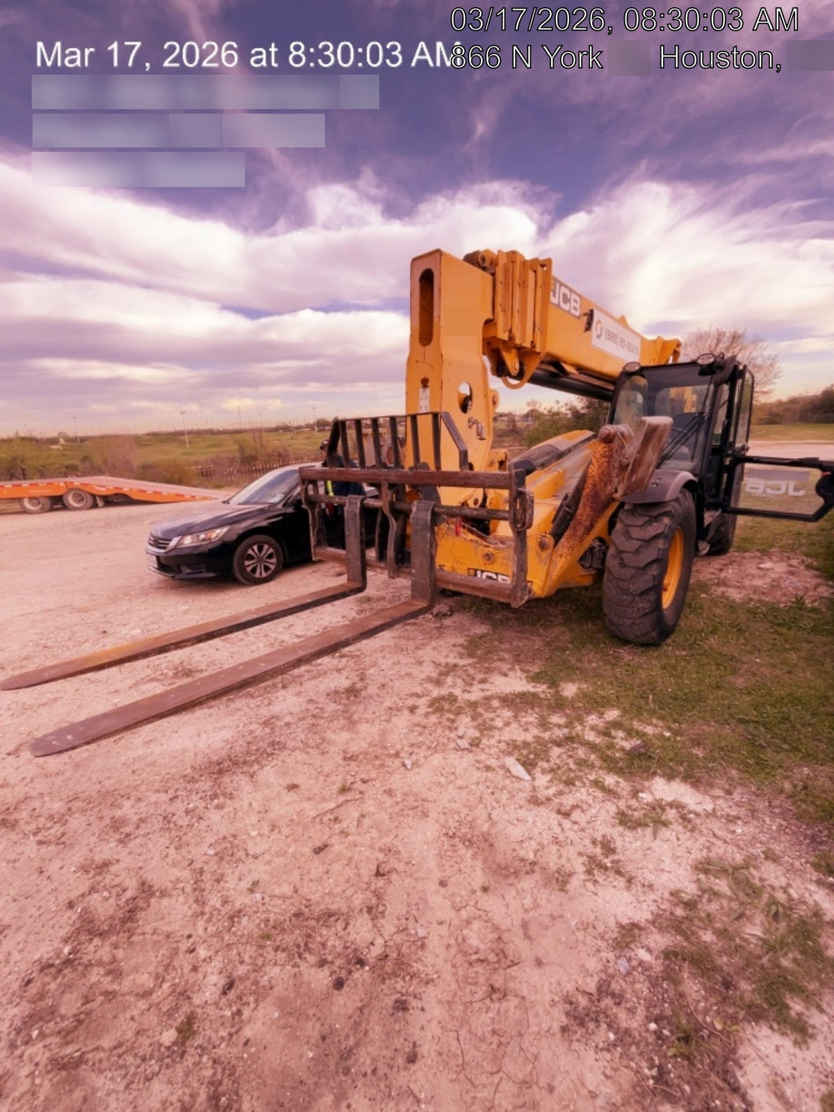 2019 JCB 510-56 Enclosed Cab, 74 HP, Solid Tires, Worklights, Beacon, Aux Hydraulics, Lifting Eye w/66" Carriage/60" Forks