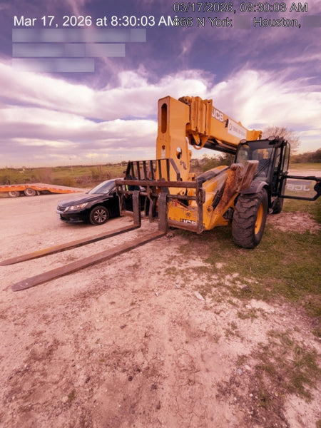 2019 JCB 510-56 Enclosed Cab, 74 HP, Solid Tires, Worklights, Beacon, Aux Hydraulics, Lifting Eye w/66" Carriage/60" Forks