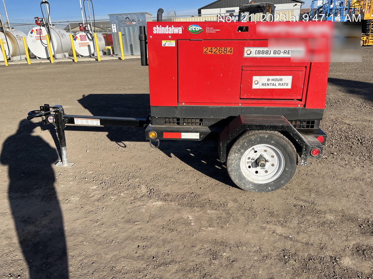 2022 Shindaiwa DGW400MDL Kubota D902 Engine, 23 HP, Dual Op Welder, Wire, Arc, Droop Stick, Tig, and CC Stick Functionality, Simulphase, 3 Phase and 1 Phase Gen Output, Single Axle NB Trlr, Slr Trckl Chrg 12V 12W, Fire Ext