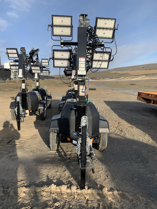 2021 Allmand NLV3GR (4) LED Light Fixture 350W, 23' Vertical Mast, 3kW Prime, Towable, Deep Sea L401, Leveling Jacks, Yanmar T4F 5.8hp