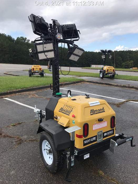 2021 Allmand NLV3GR (4) LED Light Fixture 350W, 23' Vertical Mast, 3kW Prime, Towable, Deep Sea L401, Leveling Jacks, Yanmar T4F 5.8hp