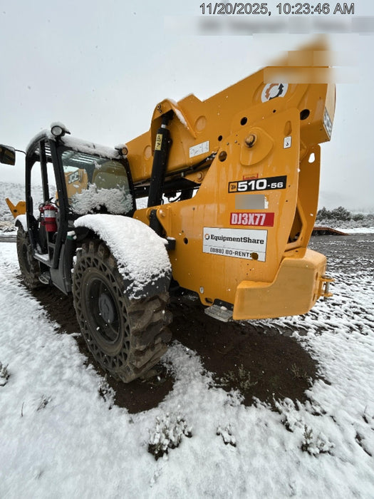 2019 JCB 510-56 74 HP w/Open ROPS, Beacon, Aux Hydraulics, Worklights, Solid Tires w/60" Carriage/Forks
