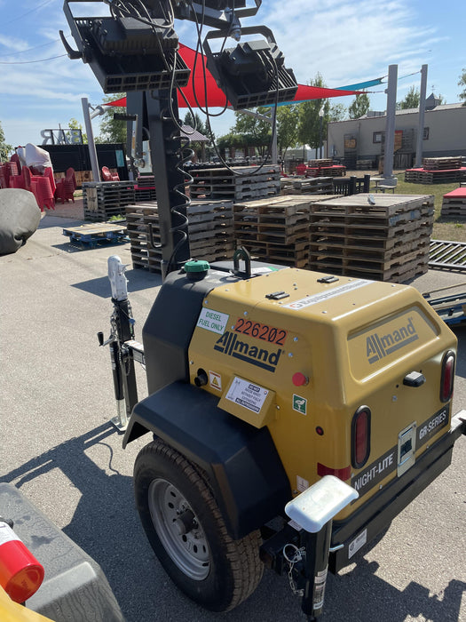 2022 Allmand NLV3GR (4) LED Light Fixture 350W, 23' Vertical Mast, 3kW Prime, Towable, Deep Sea L401, Leveling Jacks, Yanmar T4F 5.8hp