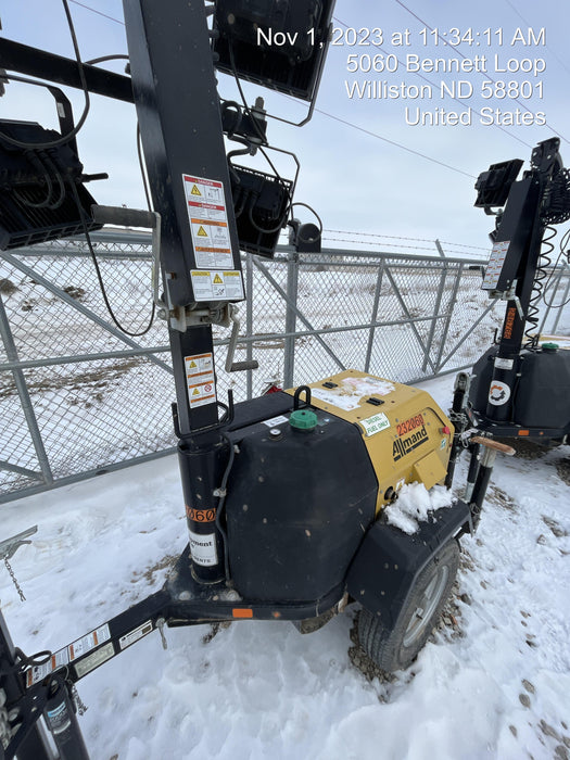 2022 Allmand NLV3GR (4) LED Light Fixture 350W, 23' Vertical Mast, 3kW Prime, Towable, Deep Sea L401, Leveling Jacks, Yanmar T4F 5.8hp