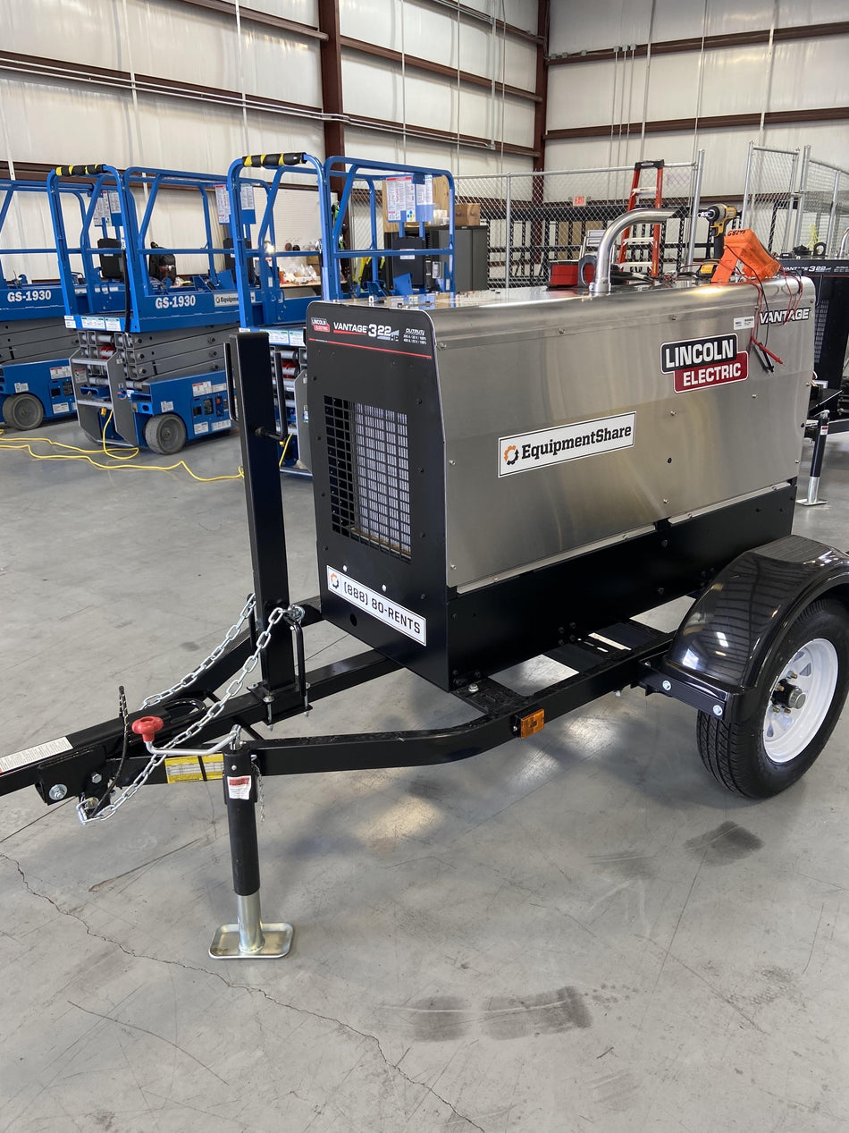 2019 Lincoln Electric Vantage 322 Welder Ready-Pak 3, Two wheel trailer, Fender and Light kit, Cable Rack