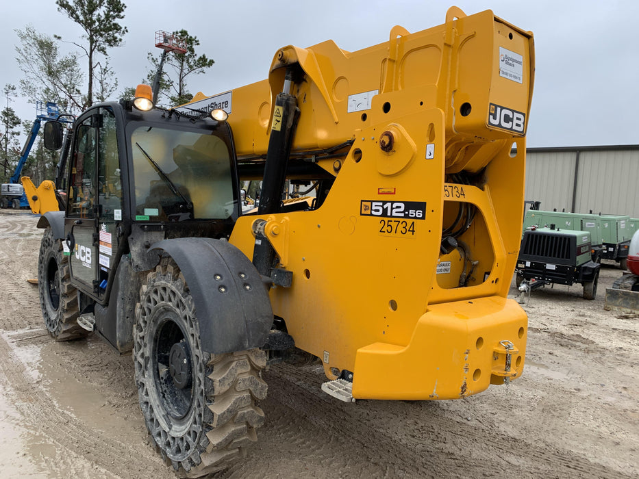 2019 JCB 512-56 109 HP w/CAB/HVAC, Beacon, Aux Hydraulics, Worklights, Solid Tires w/60" Carriage/Forks
