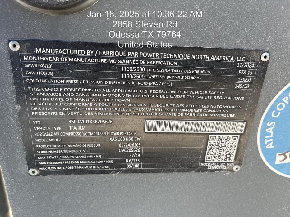 2025 ATLAS COPCO XAS188 CWK