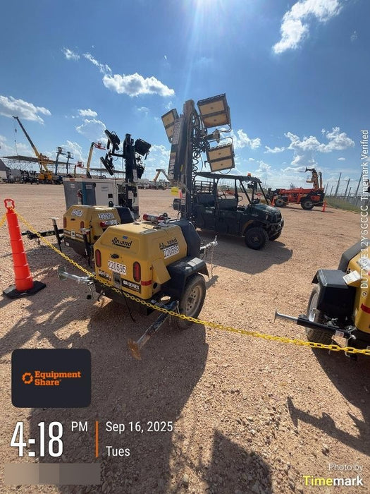 2022 Allmand NLV3GR (4) LED Light Fixture 350W, 23' Vertical Mast, 3kW Prime, Towable, Deep Sea L401, Leveling Jacks, Yanmar T4F 5.8hp