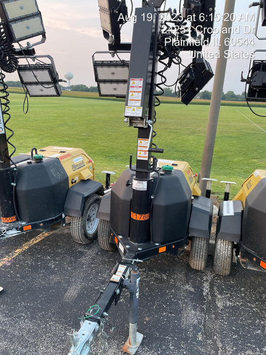 2022 Allmand NLV3GR (4) LED Light Fixture 350W, 23' Vertical Mast, 3kW Prime, Towable, Deep Sea L401, Leveling Jacks, Yanmar T4F 5.8hp