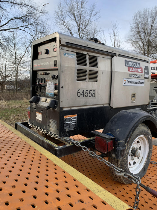 2019 Lincoln Electric Vantage 322 Welder Ready-Pak 3, Two wheel trailer, Fender and Light kit, Cable Rack
