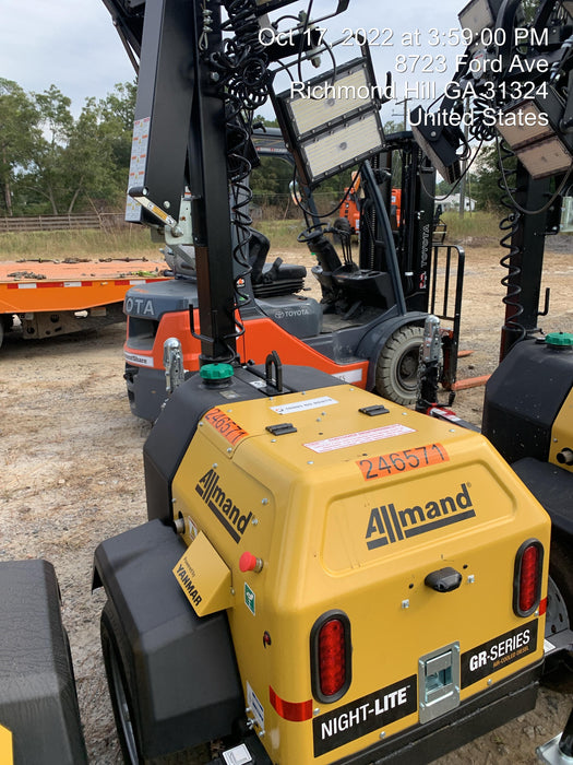 2022 Allmand NLV3GR (4) LED Light Fixture 350W, 23' Vertical Mast, 3kW Prime, Towable