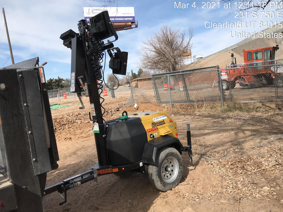 2020 Allmand NLV3GR (4) LED Light Fixture 350W, 23' Vertical Mast, 3kW Prime, Towable, Deep Sea L401, Leveling Jacks, Yanmar T4F 5.8hp