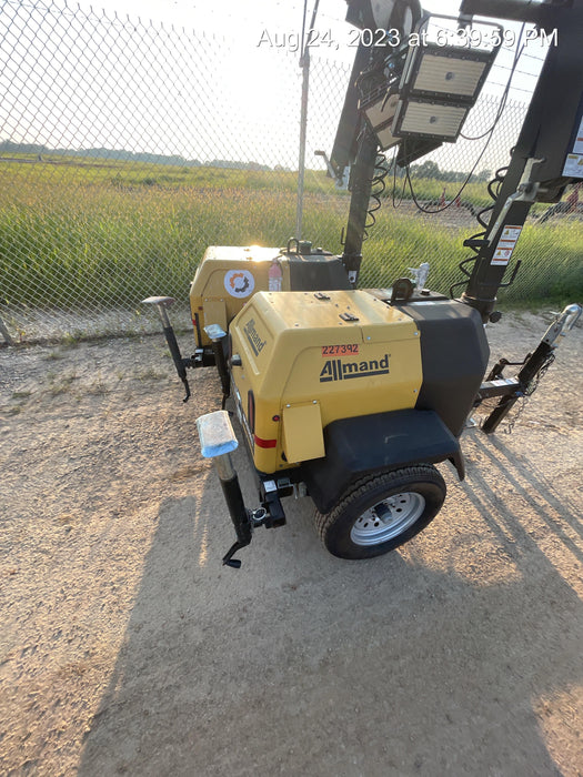 2022 Allmand NLV3GR (4) LED Light Fixture 350W, 23' Vertical Mast, 3kW Prime, Towable, Deep Sea L401, Leveling Jacks, Yanmar T4F 5.8hp