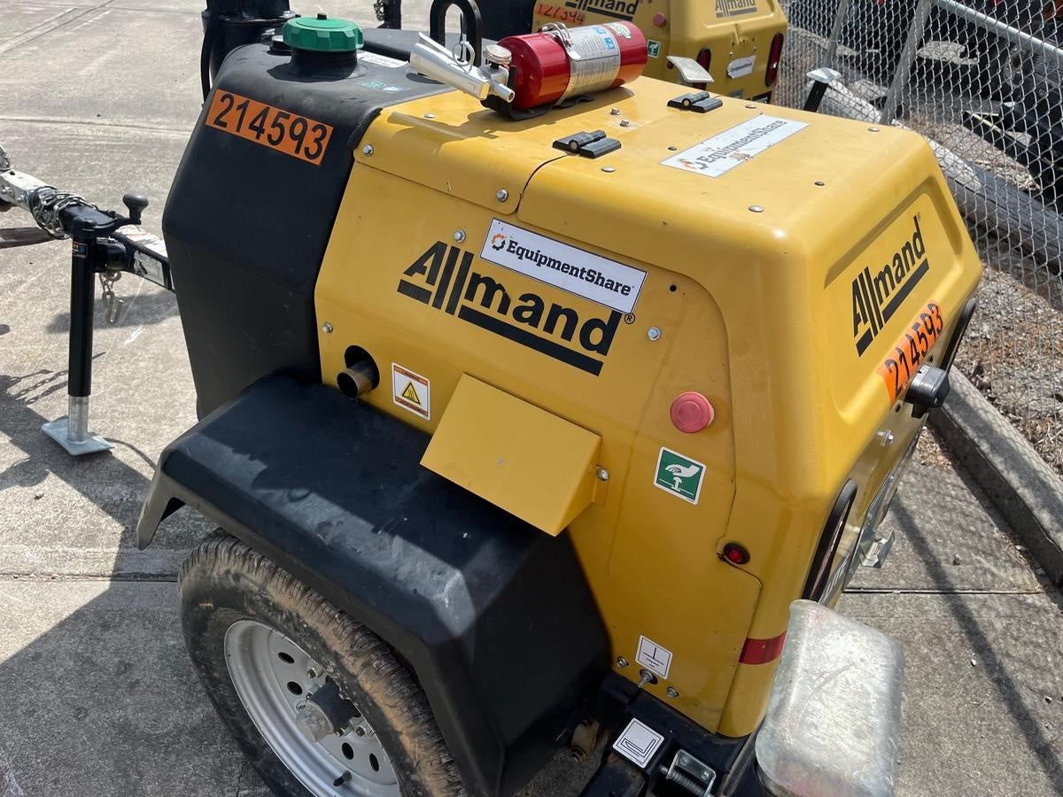 2021 Allmand NLV3GR (4) LED Light Fixture 350W, 23' Vertical Mast, 3kW Prime, Towable, Deep Sea L401, Leveling Jacks, Yanmar T4F 5.8hp
