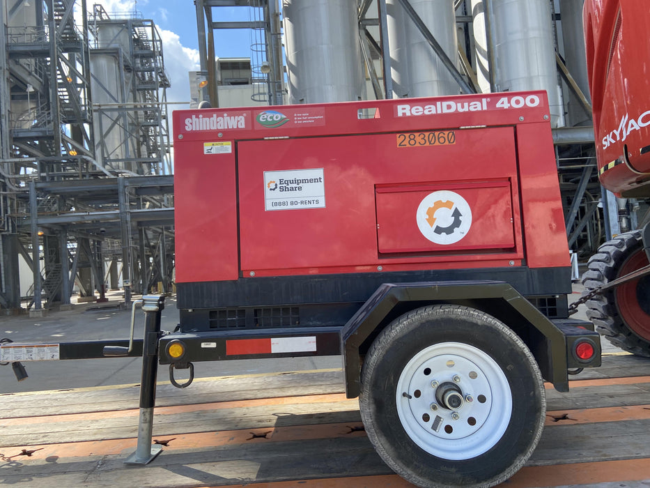 2022 Shindaiwa DGW400MDL Kubota D902 Engine, 23 HP, Dual Op Welder, Wire, Arc, Droop Stick, Tig, and CC Stick Functionality, Simulphase, 3 Phase and 1 Phase Gen Output, Single Axle NB Trlr, Slr Trckl Chrg 12V 12W, Fire Ext