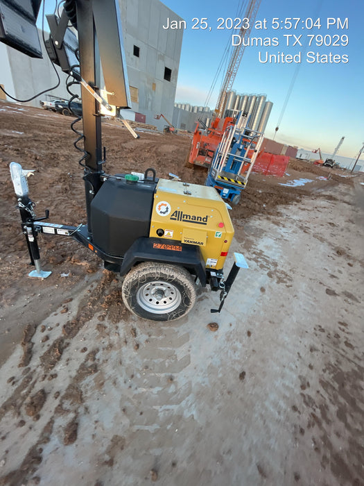 2022 Allmand NLV3GR (4) LED Light Fixture 350W, 23' Vertical Mast, 3kW Prime, Towable, ES Decals, T3