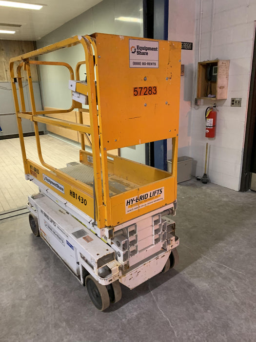 Custom Equipment HB-1430 <ul>
 <li>Hy-Brid Scissor Lift</li>
  <li>Platform capacity up to 670 lbs.</li>
  <li>Working height up to 20 ft</li>
  <li>Weighs under 1,700 lbs.</li>
  <li>Non-marking wheels </li>
</ul>