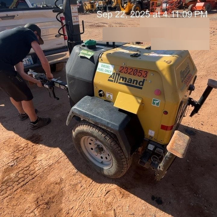 2022 Allmand NLV3GR (4) LED Light Fixture 350W, 23' Vertical Mast, 3kW Prime, Towable, Deep Sea L401, Leveling Jacks, Yanmar T4F 5.8hp