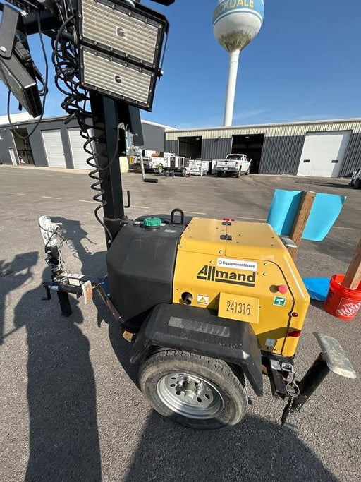 2022 Allmand NLV3GR (4) LED Light Fixture 350W, 23' Vertical Mast, 3kW Prime, Towable, Deep Sea L401, Leveling Jacks, Yanmar T4F 5.8hp