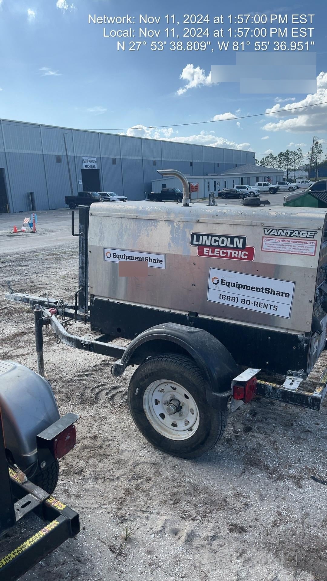2019 Lincoln Electric Vantage 322 Welder Ready-Pak 3, Two wheel trailer, Fender and Light kit, Cable Rack